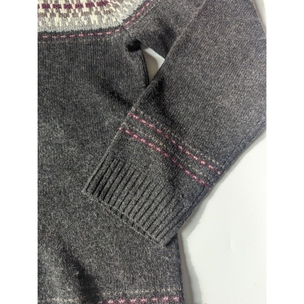 Garnet Hill Sz Medium 100% Extra fine Merino Wool Gray Crew Neck Fair Isle... - Picture 7 of 8